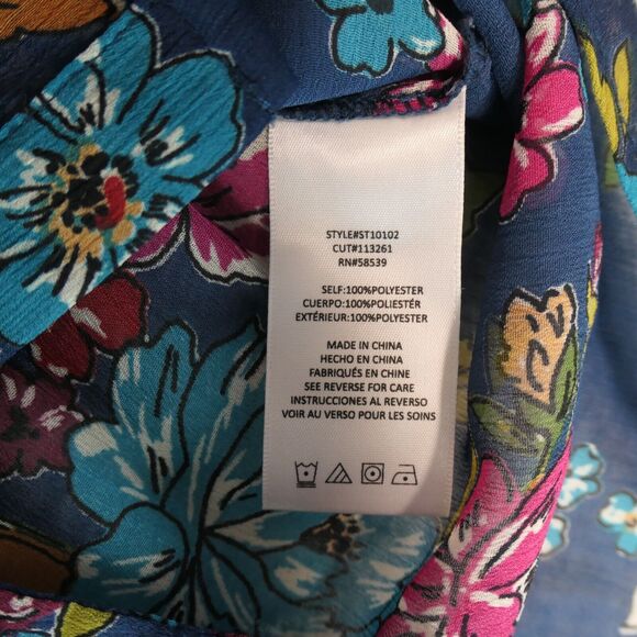 Kut From The Kloth Blouse Womens Large Blue Floral Sheer Roll Tab Sleeves Boho - Picture 12 of 13